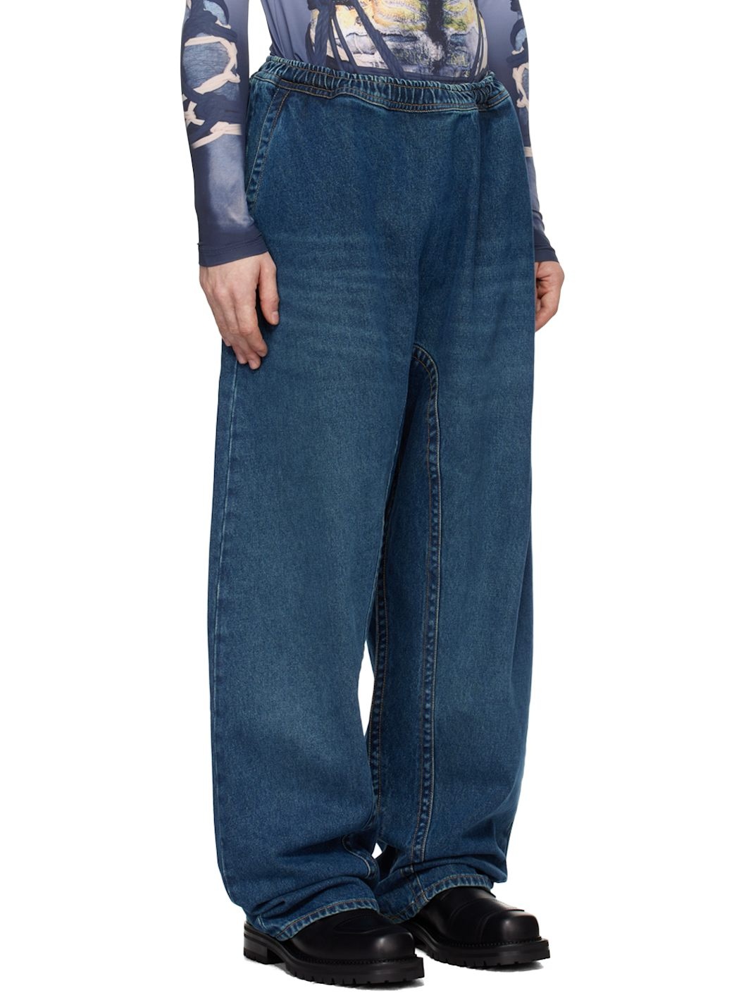 Blue Pinched Logo Souffle Jeans - 2