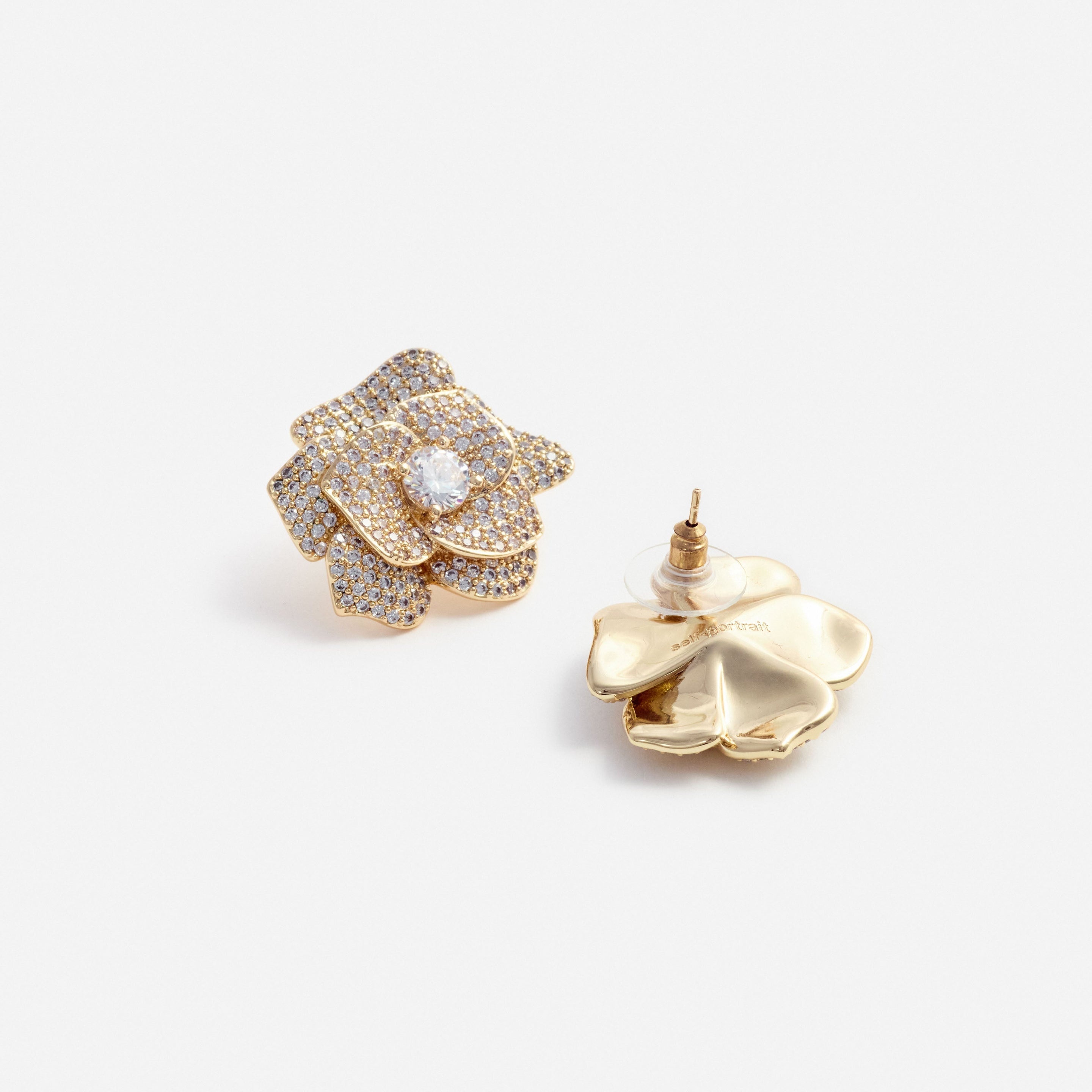 Gold Crystal Flower Earrings - 2