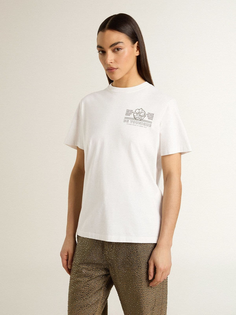 Golden Goose Women's white T-shirt with black print on the chest outlook