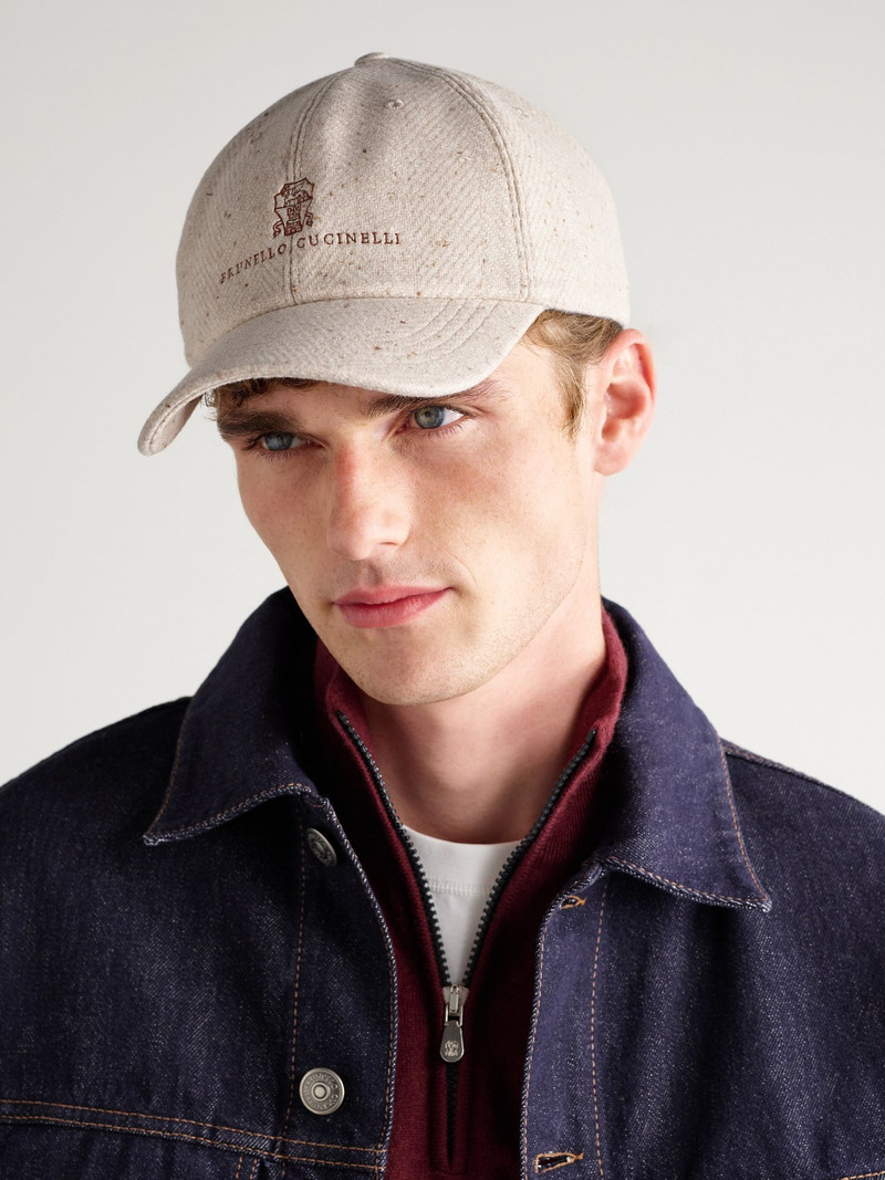 Brunello Cucinelli Logo-Embroidered Wool and Cashmere-Blend Baseball Cap Cream outlook