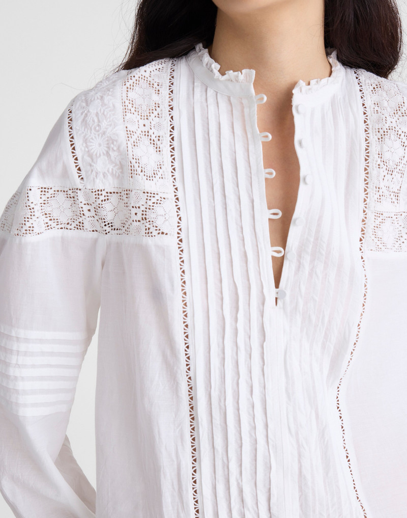 Ruffled High-Neck Pintuck Blouse 6