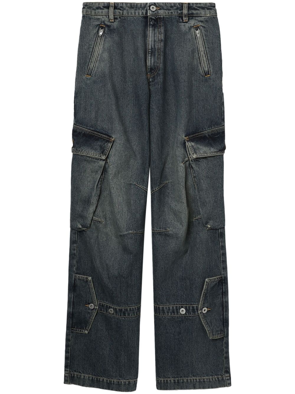 high-rise wide-leg cargo jeans - 1