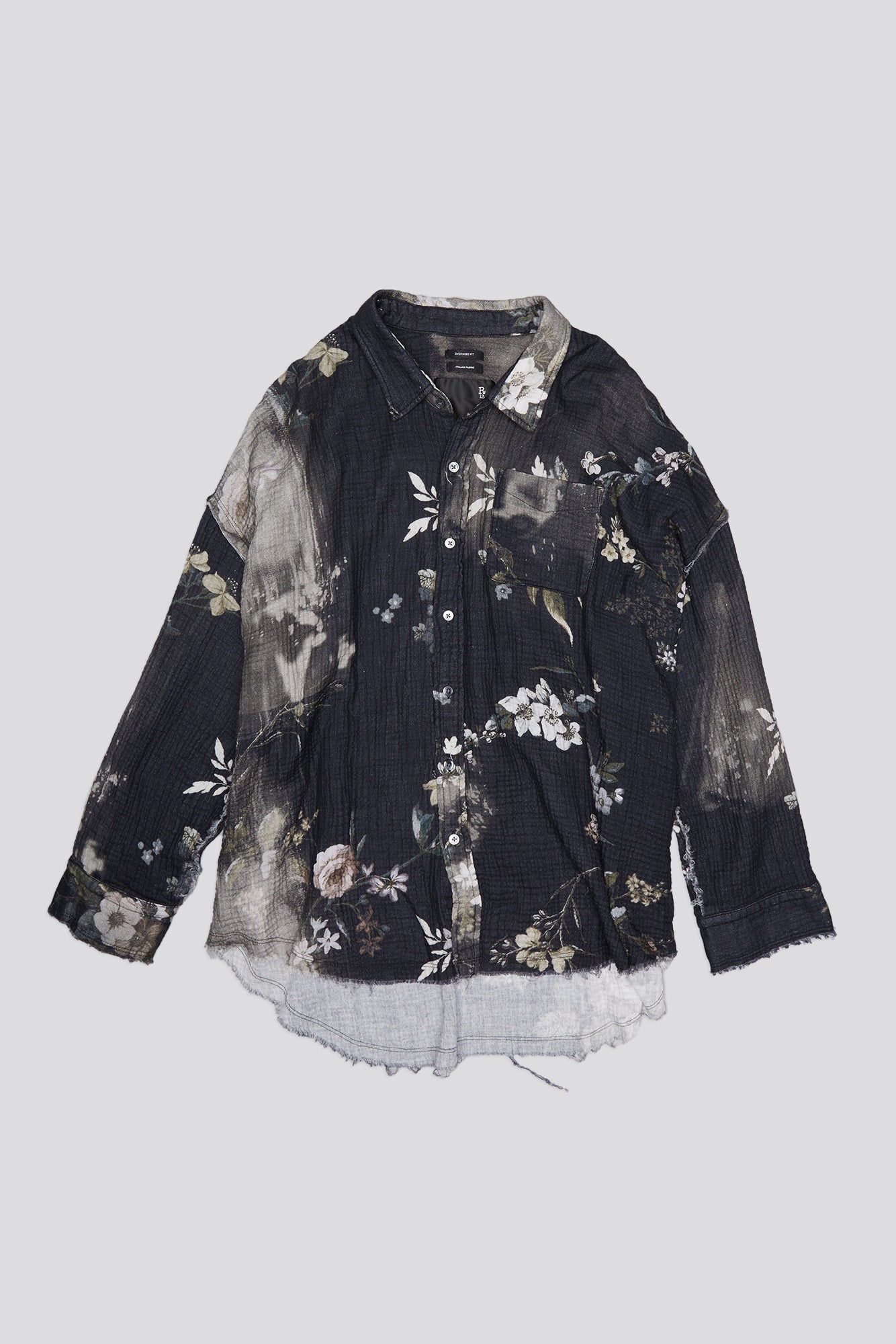 SHREDDED SEAM DROP NECK - BLEACHED BLACK FLORAL - 1