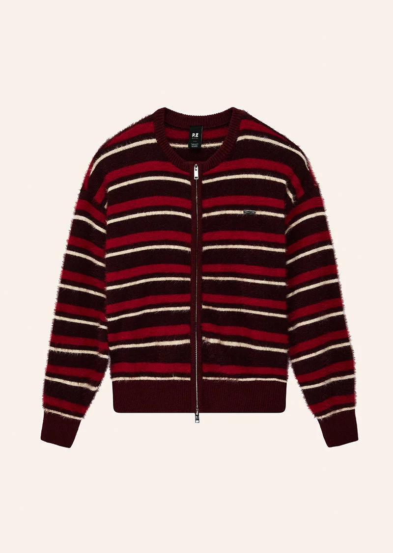 SABLE STRIPE KNIT BOMBER IN MAHOGANY STRIPE - 1