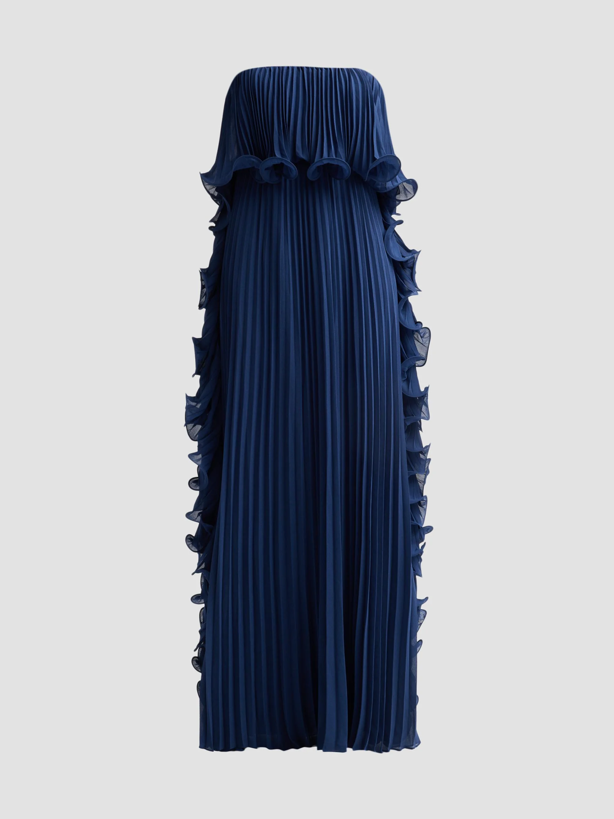 Women's Ruffle Pleated Chiffon Strapless Gown - Slate Blue - 1