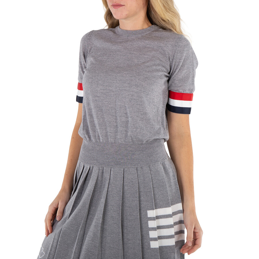 Thom Browne Ladies Light Grey Rwb Cuff Fine Merino Tee - 2