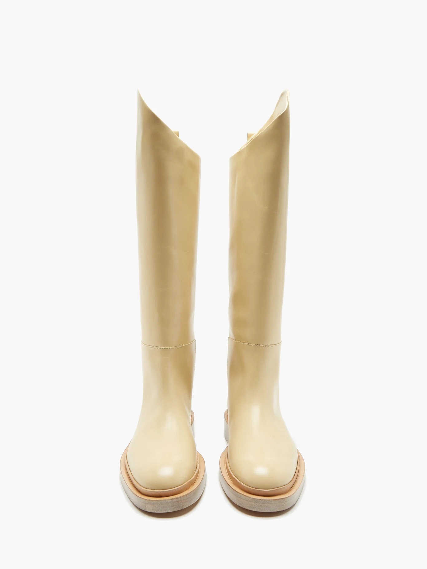 Slanted-cuff leather knee-high boots - 5