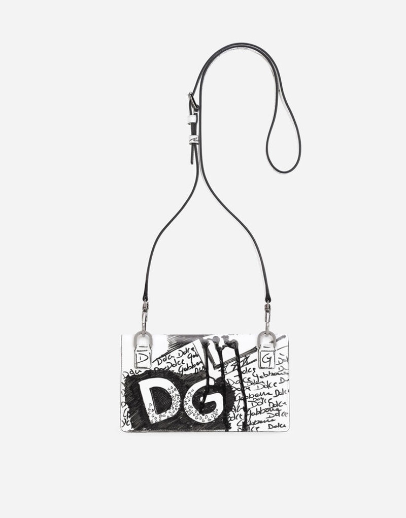 Graffiti-print calfskin wallet with strap 3