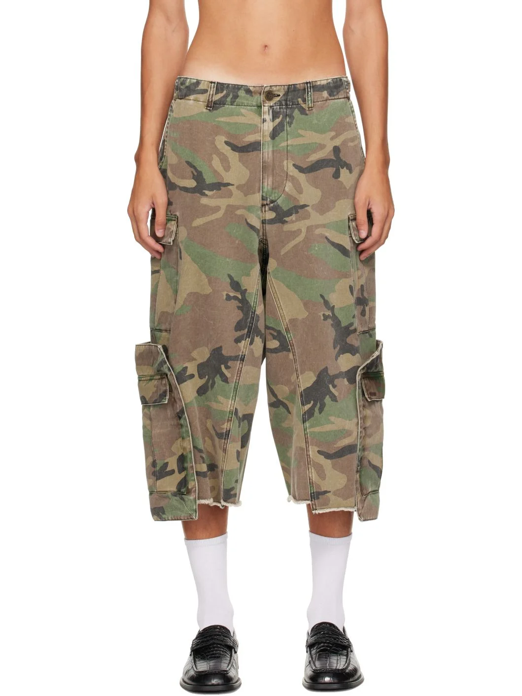 Khaki 3/4 Merged Cargo Pants - 1