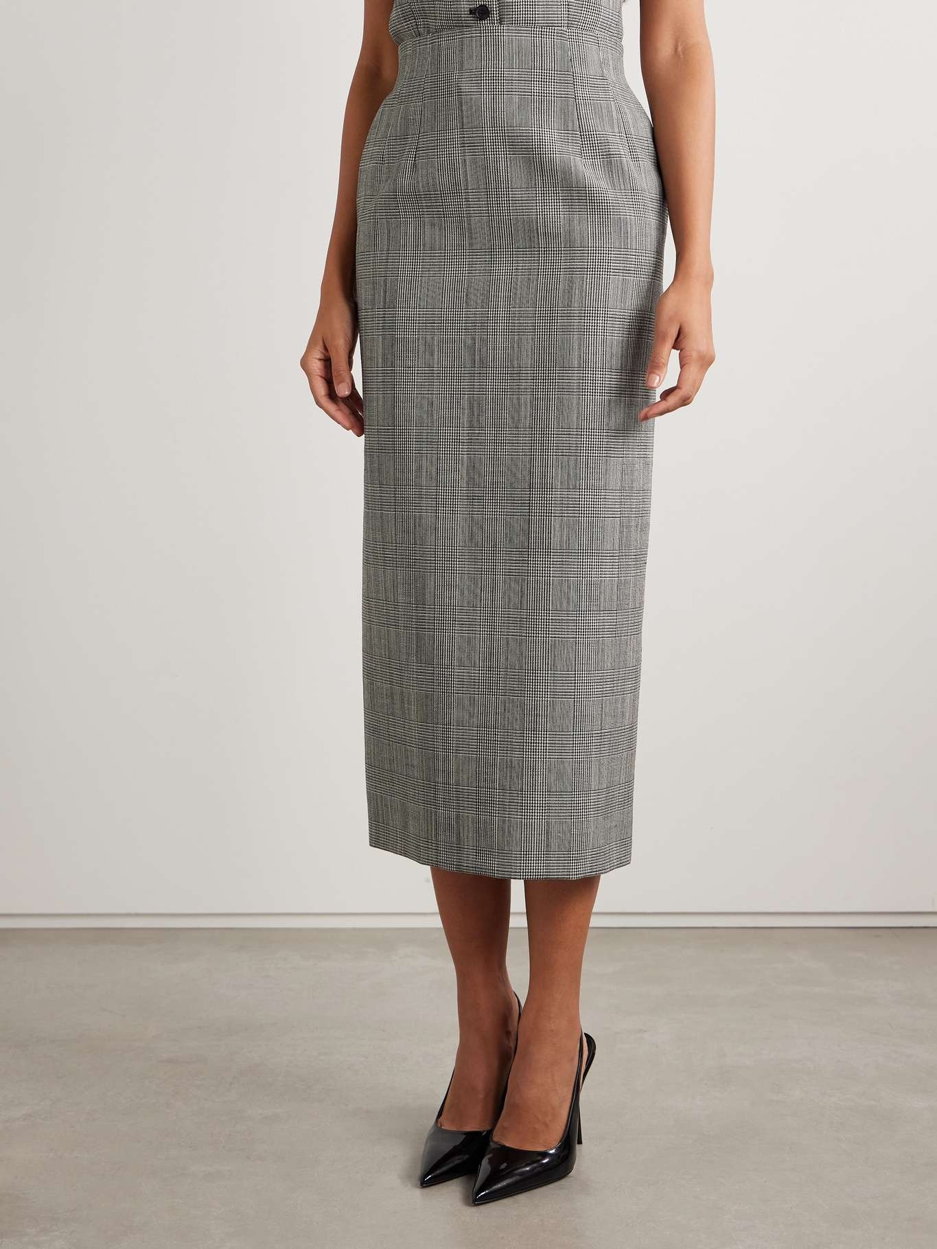 Prince of Wales checked wool midi skirt Gray - 3