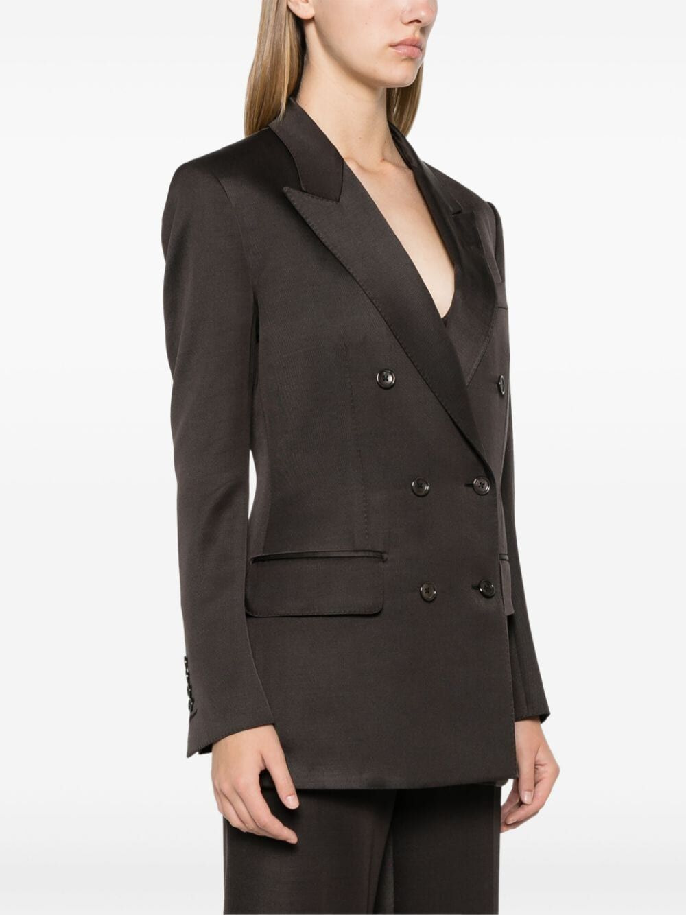 Tom Ford Women Silk And Wool Twill Double Breasted Jacket - 7
