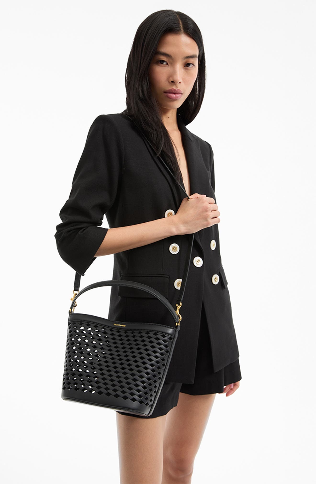 Veronica Beard Small Perforated Leather Bucket Bag in Black at Nordstrom - 5