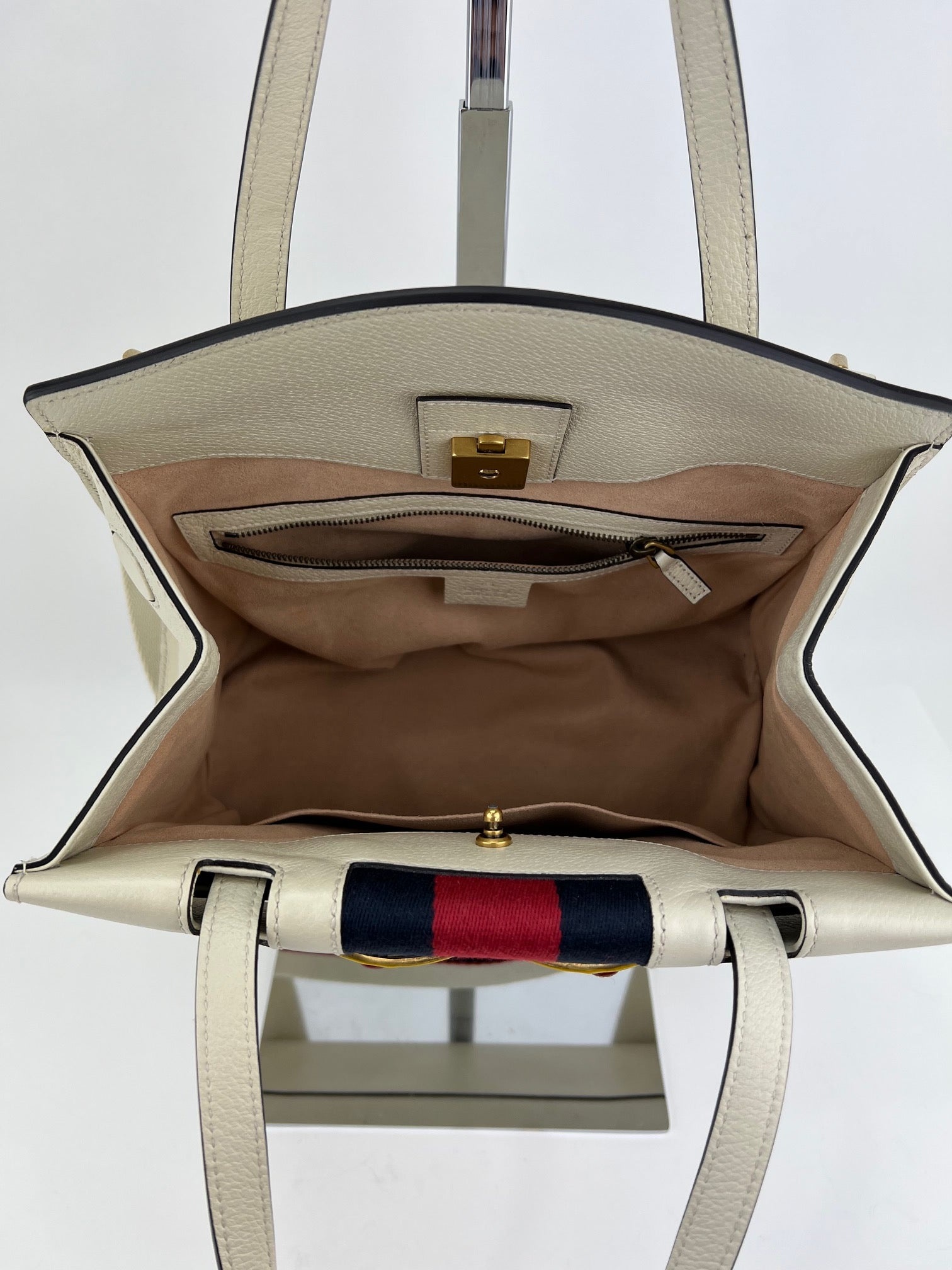 GUCCI Linea Medium Totem Web Stripped Yellow Butterfly Top Handle Bag Preowned - 9