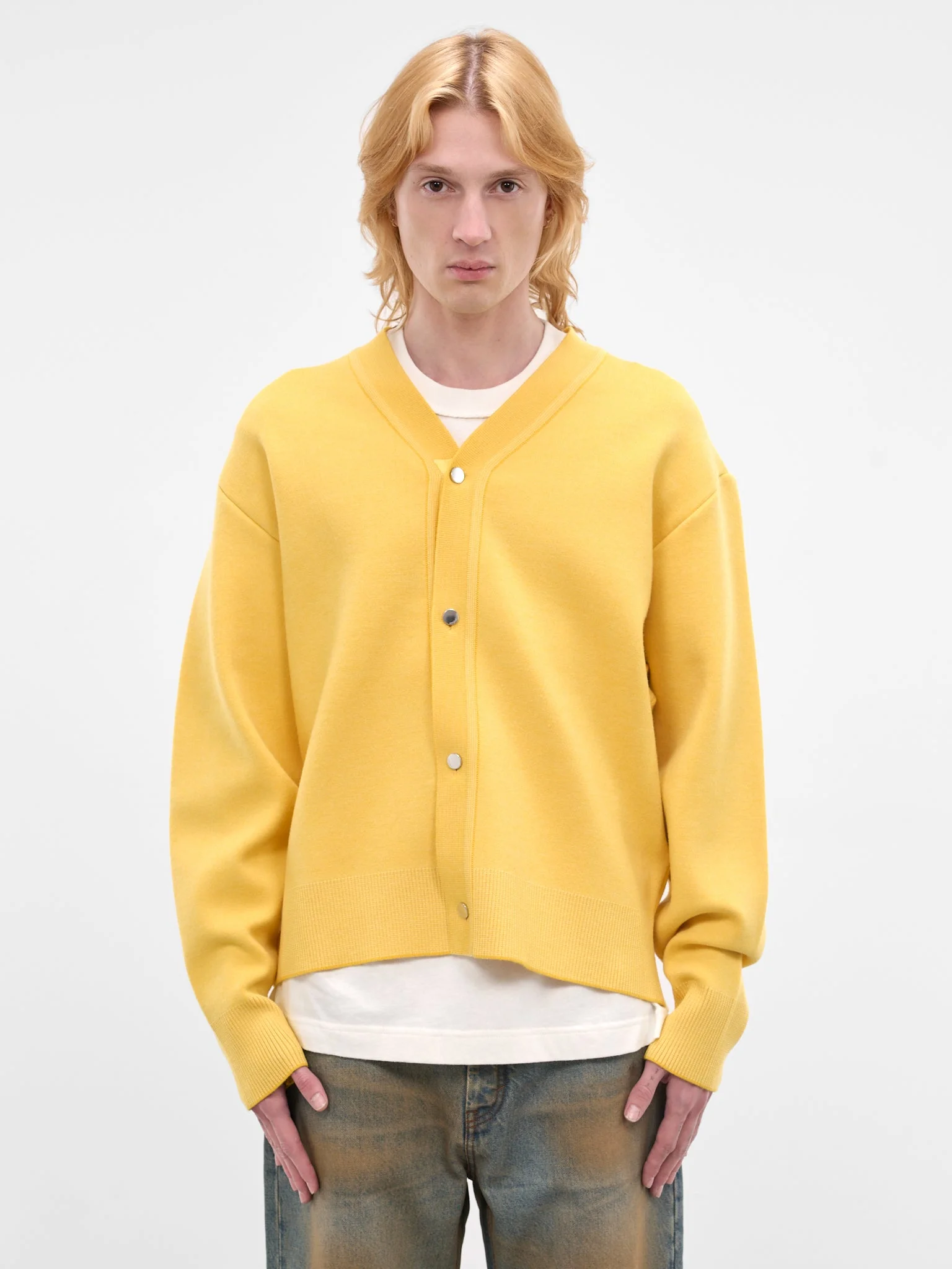 Yellow Wool Knit Rounded Cardigan - 1