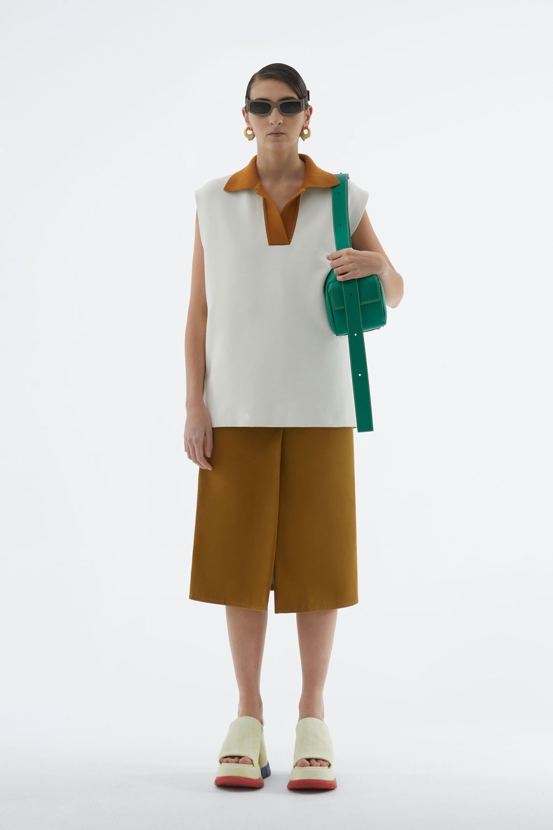 ACID GREEN & CREAM KNIT SLEEVELESS POLO - 2