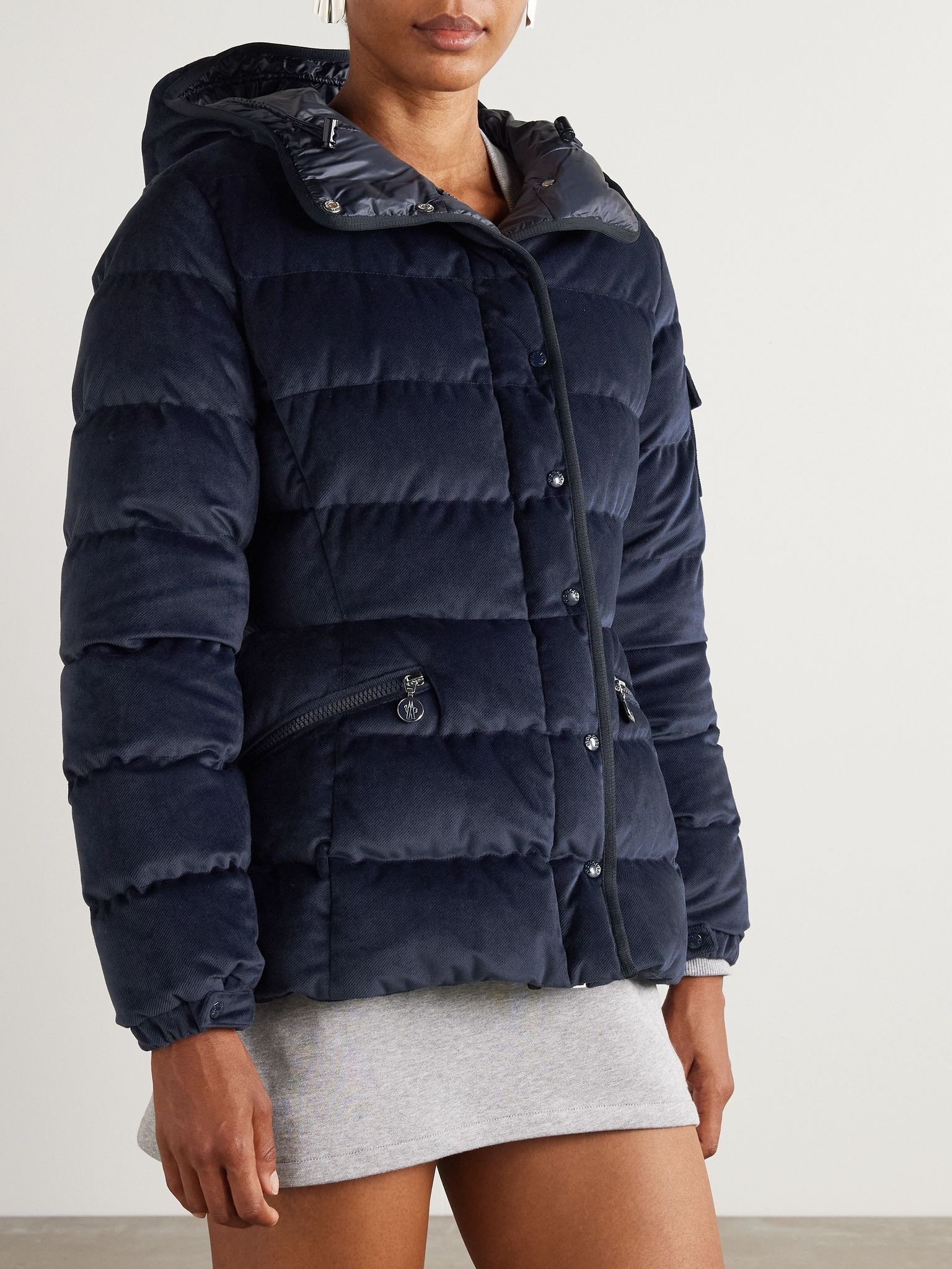 Barante quilted velour hooded down jacket Navy - 3