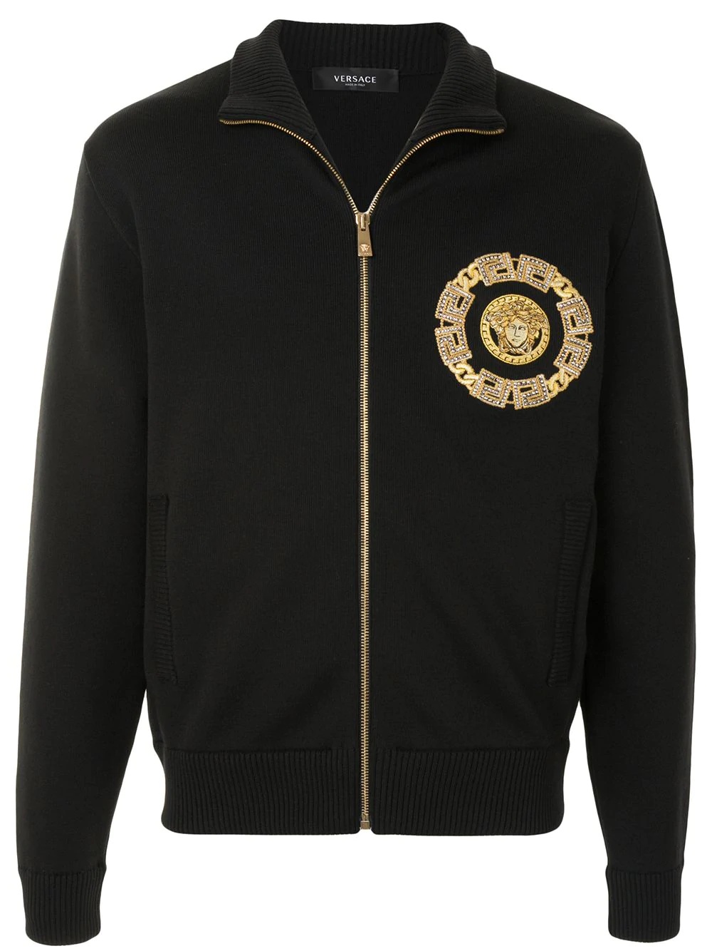 embroidered-logo zipped cardigan - 1