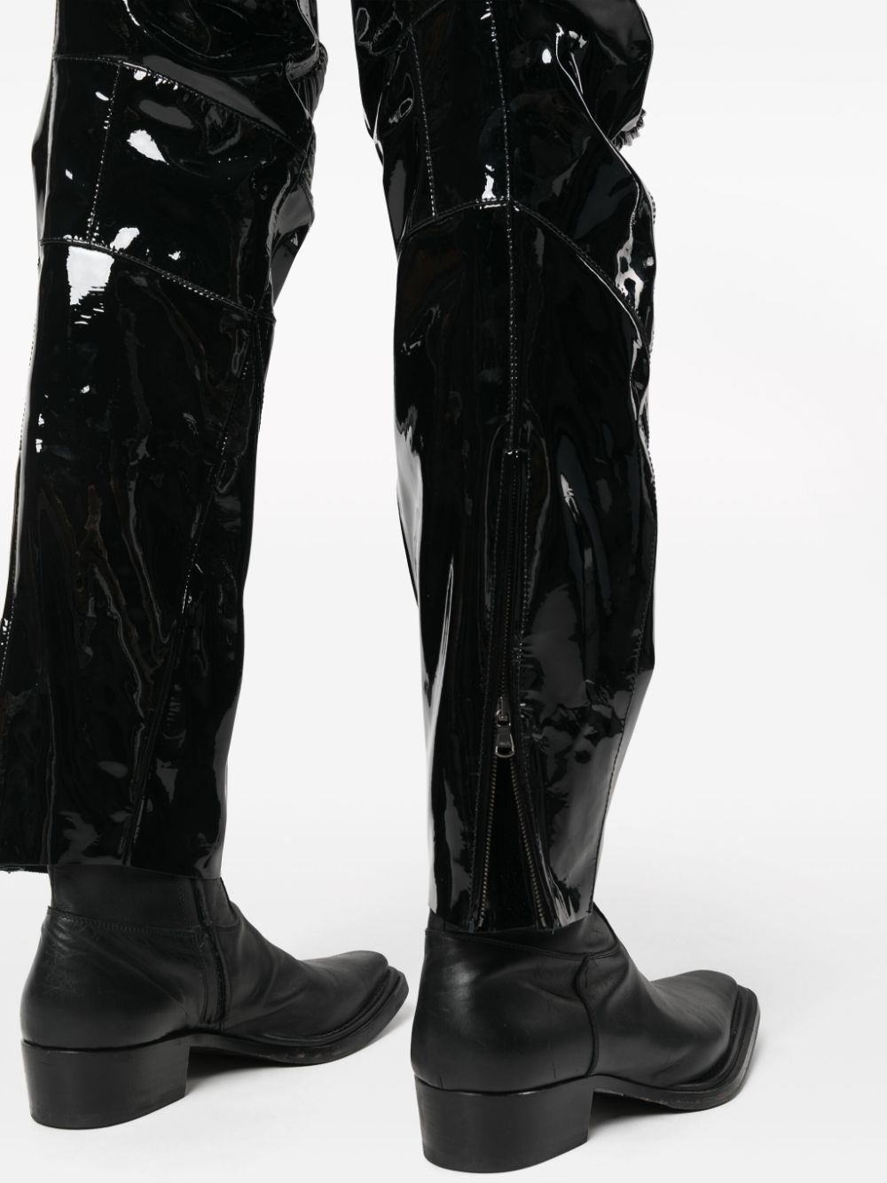 panelled gathered patent leather trousers - 5