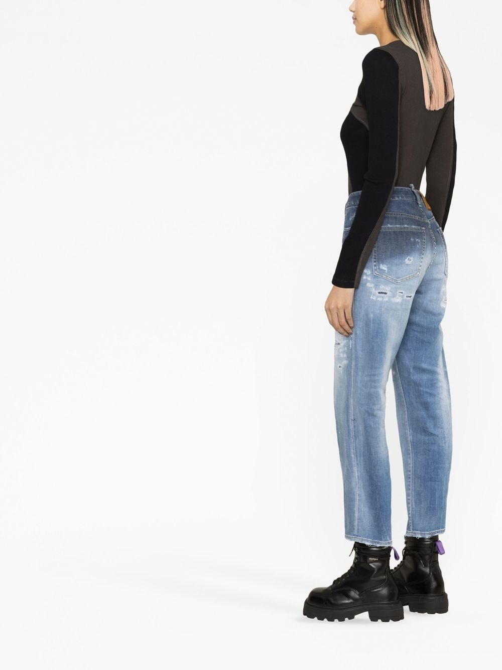 logo-patch cropped jeans - 4