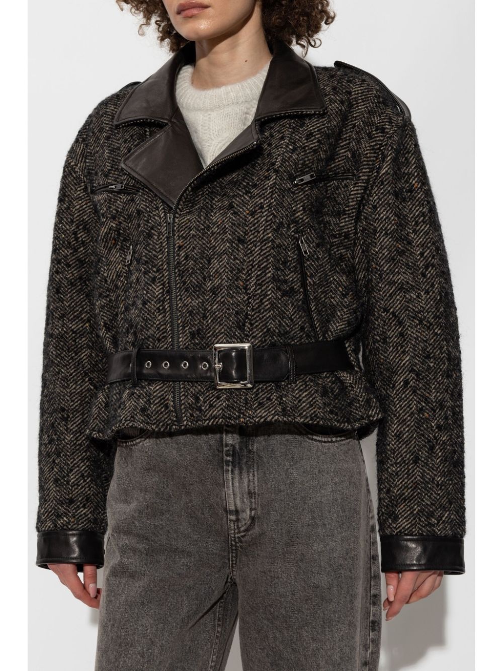 herringbone-pattern biker jacket - 3