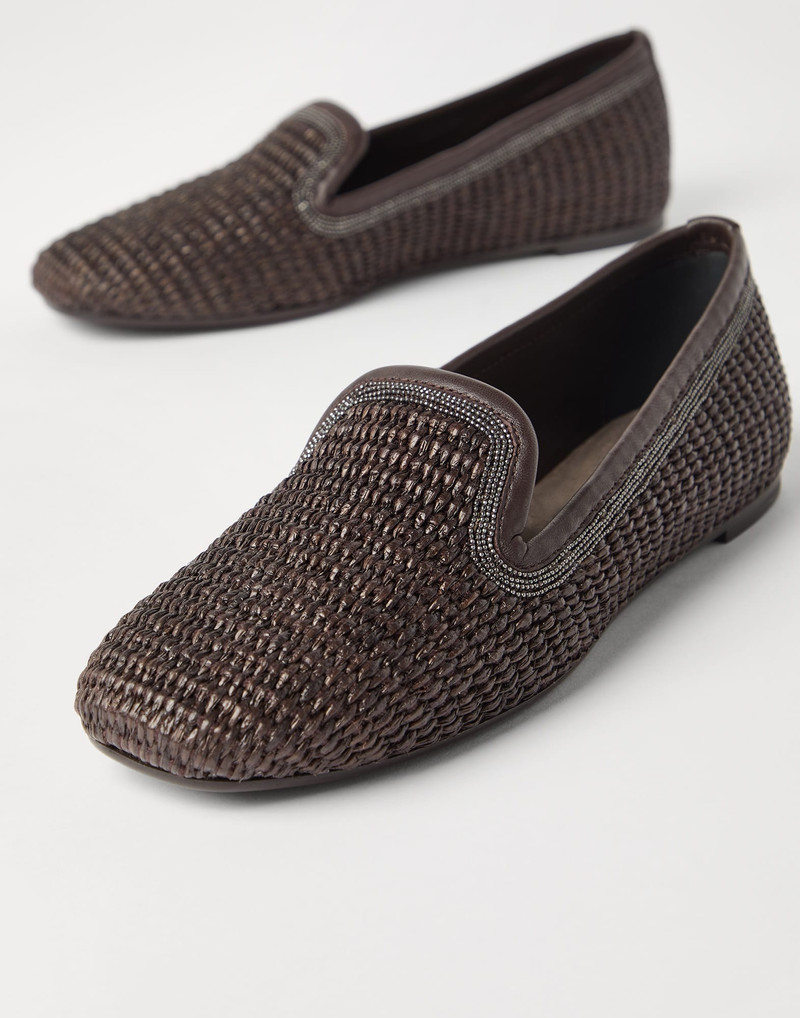 Techno raffia slippers with precious trim 3