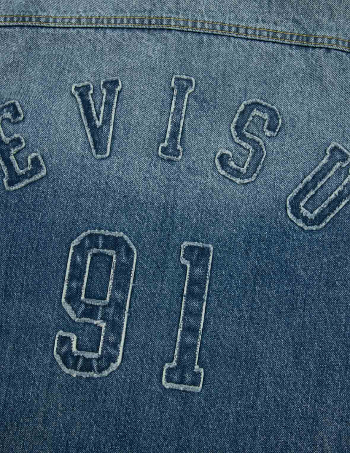 SEAGULL AND LOGO APPLIQUÉ EMBROIDERY BOXY DENIM SHORT-SLEEVES SHIRT - 13