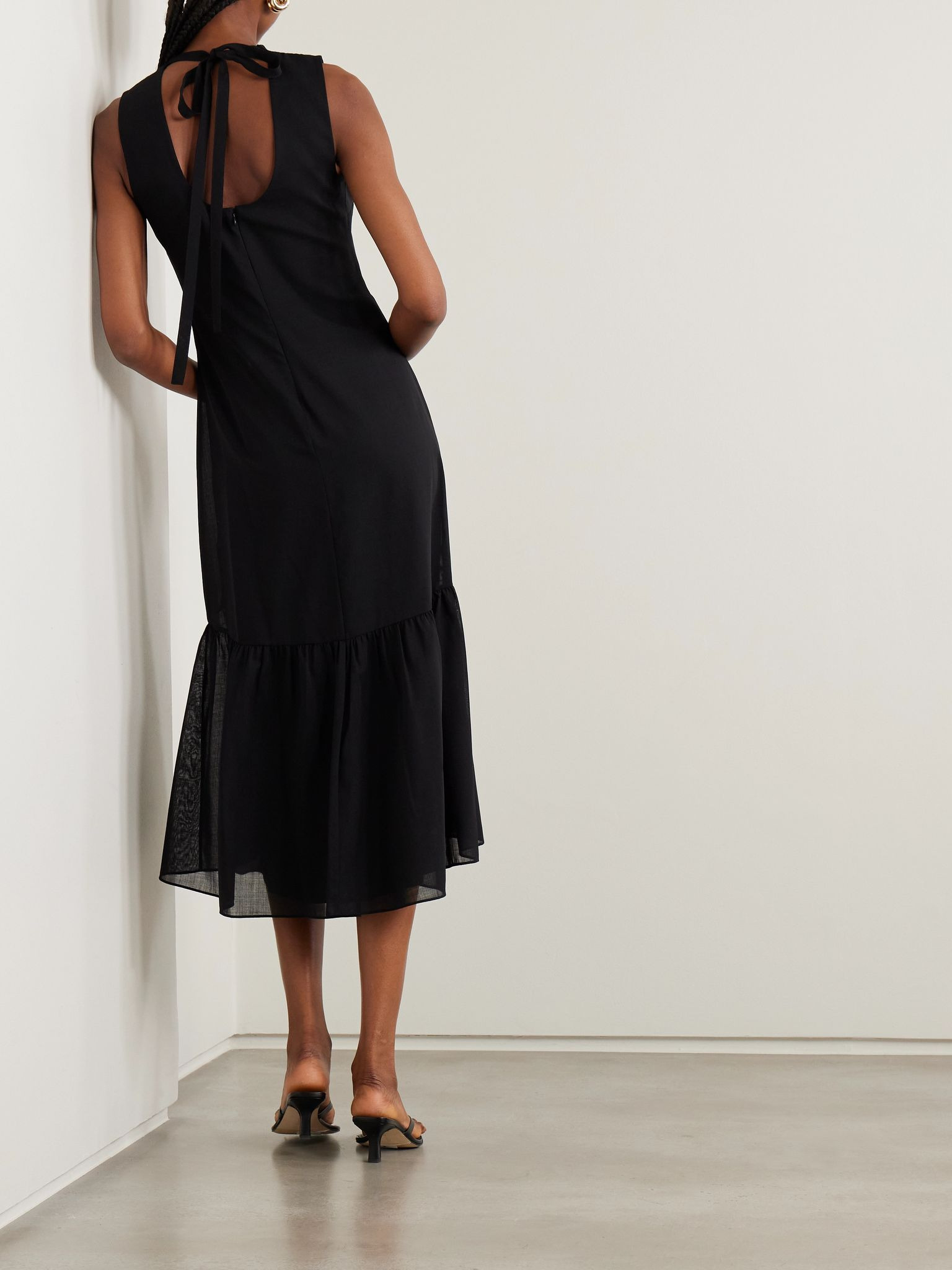 Gathered wool-blend midi dress Black - 3