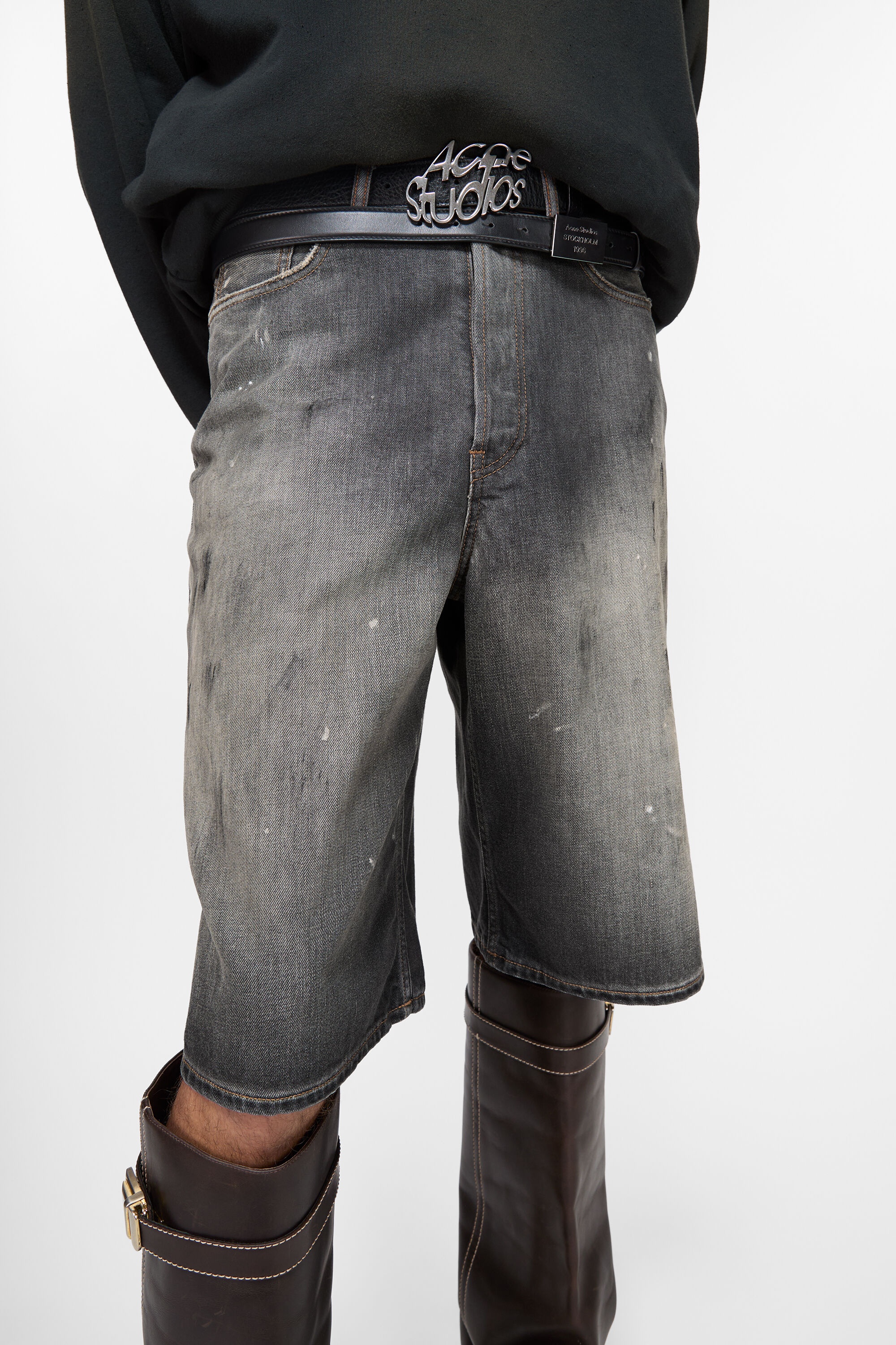 Denim shorts - loose fit - Black - 5