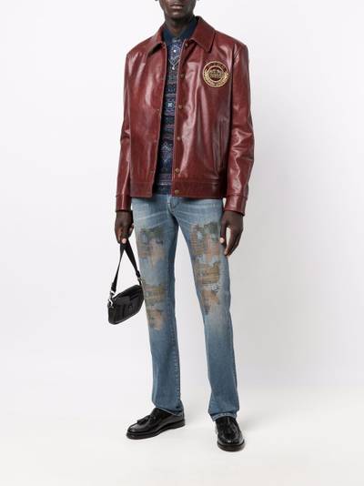 Etro logo-patch leather jacket outlook