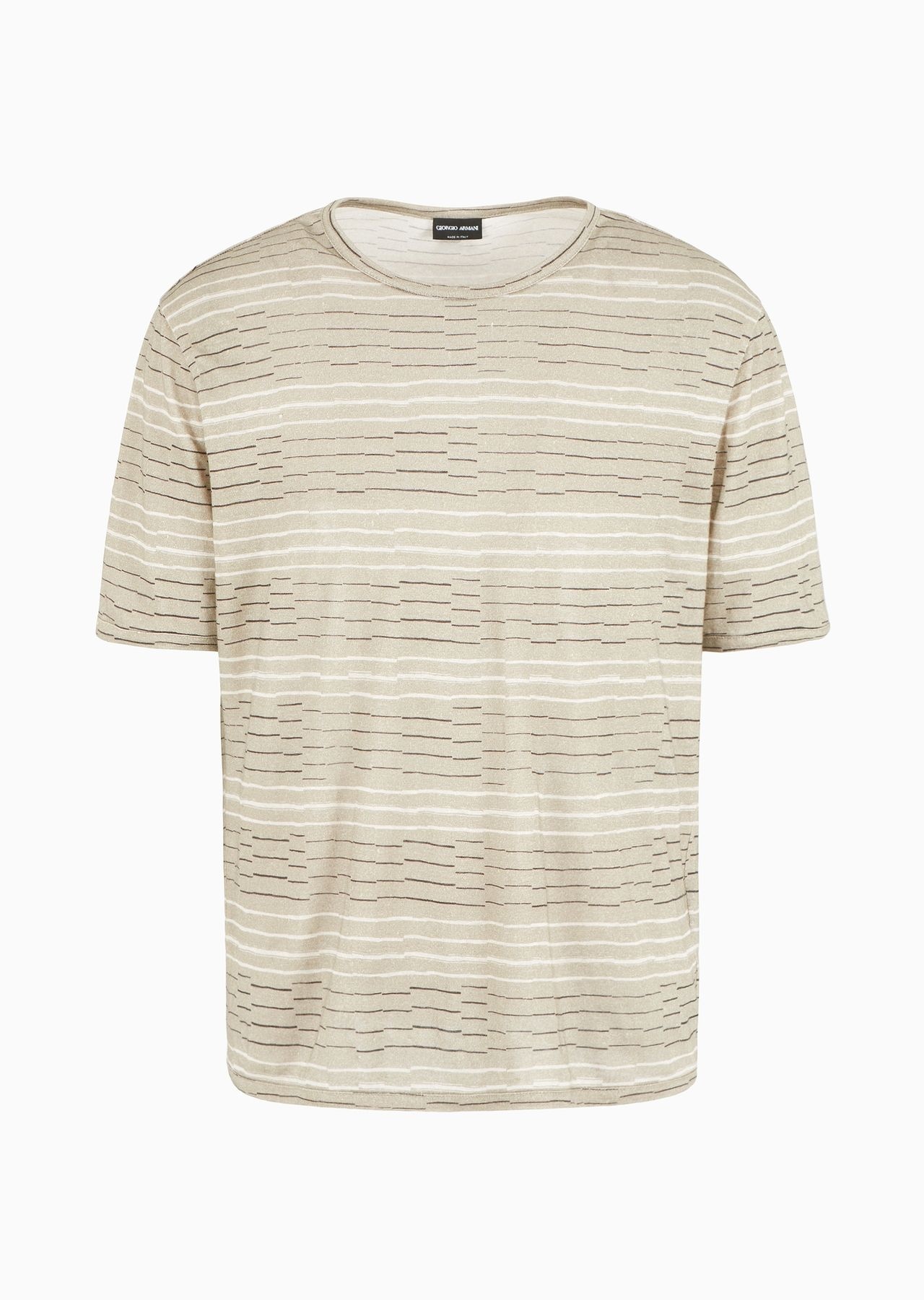 Irregular striped print linen crew-neck T-shirt - 1