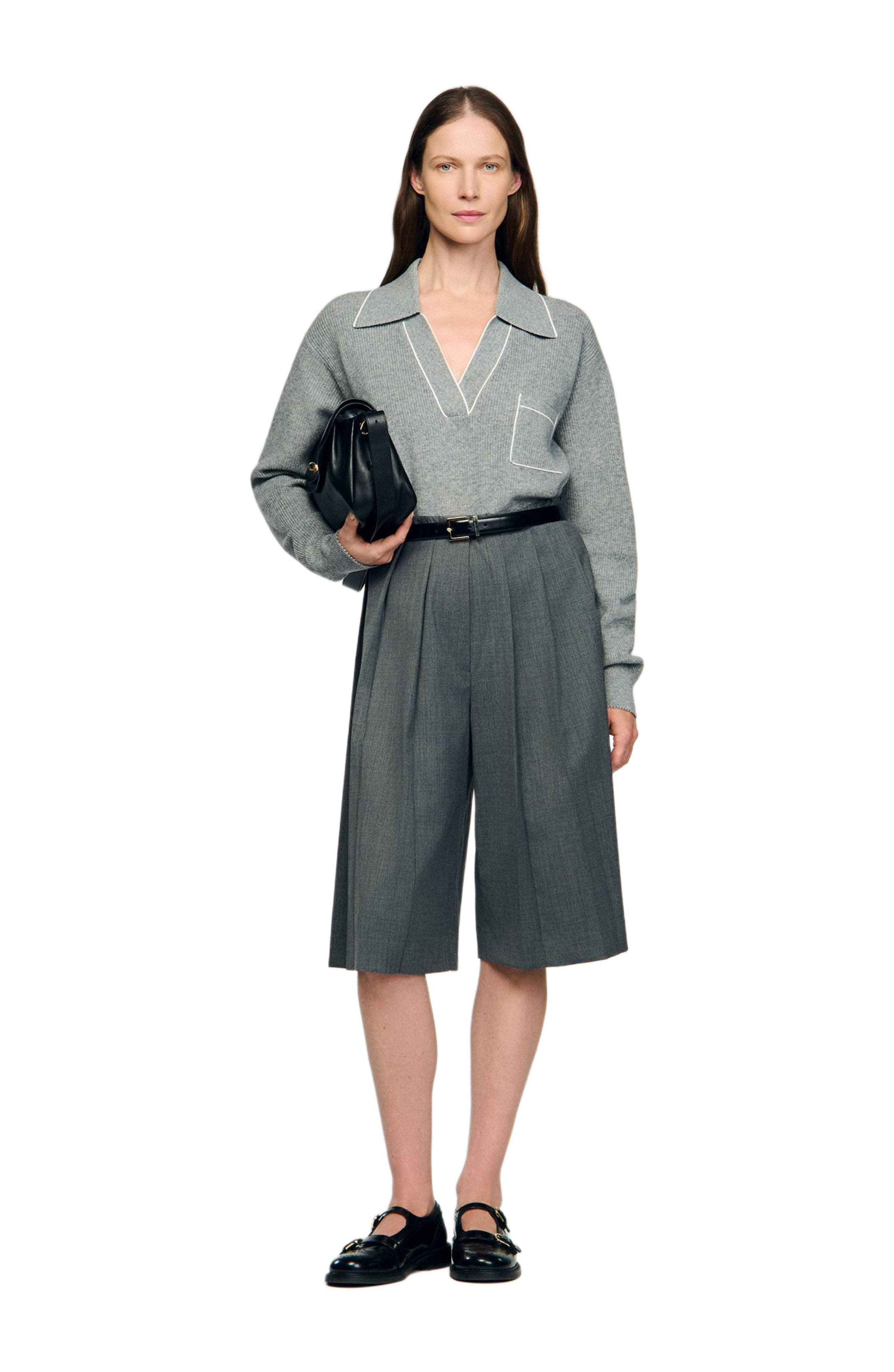 SANDRO Open polo-collar neck sweater in Grey at Nordstrom - 6