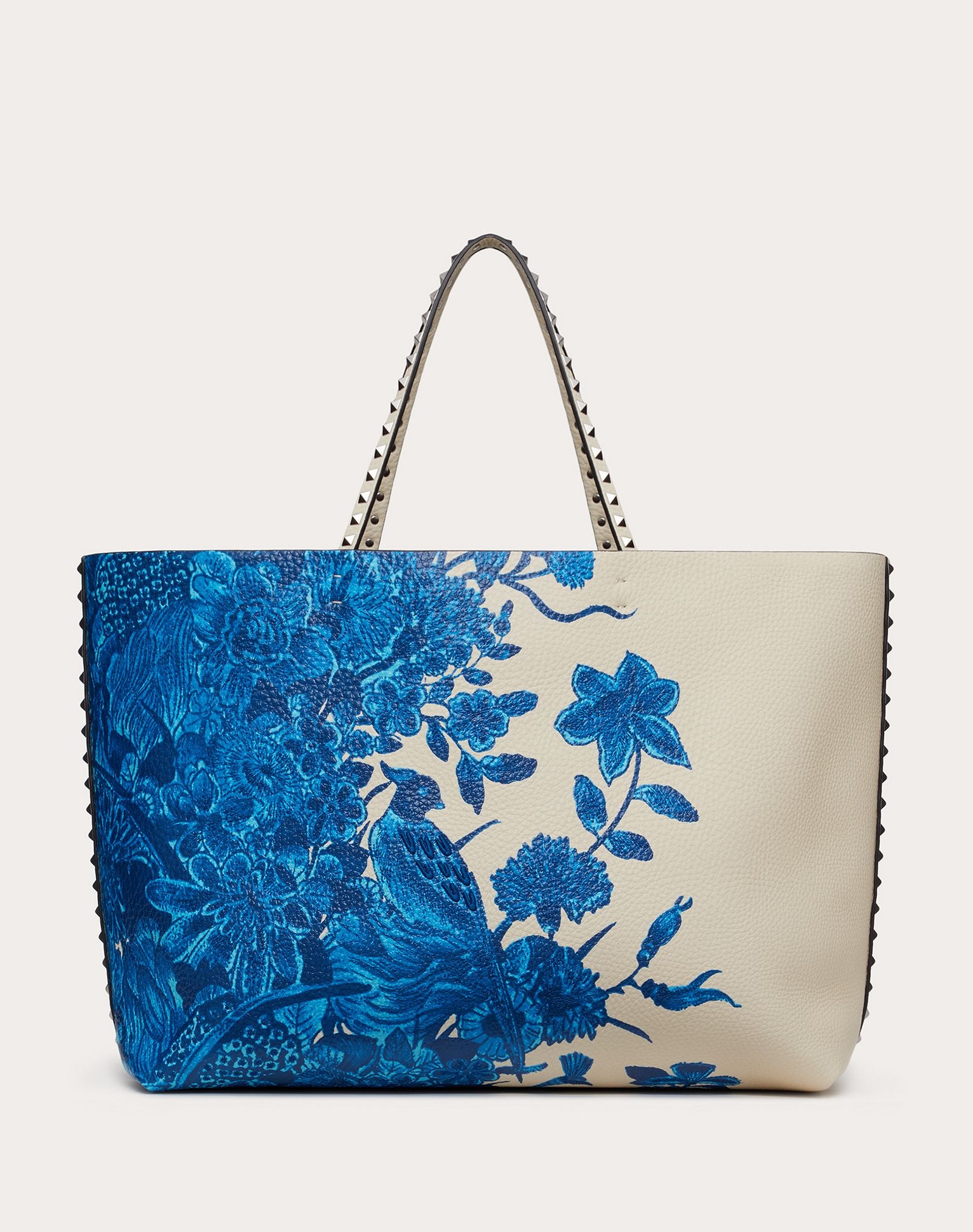 Rockstud Grainy Calfskin Shopper with Embroidery - 1