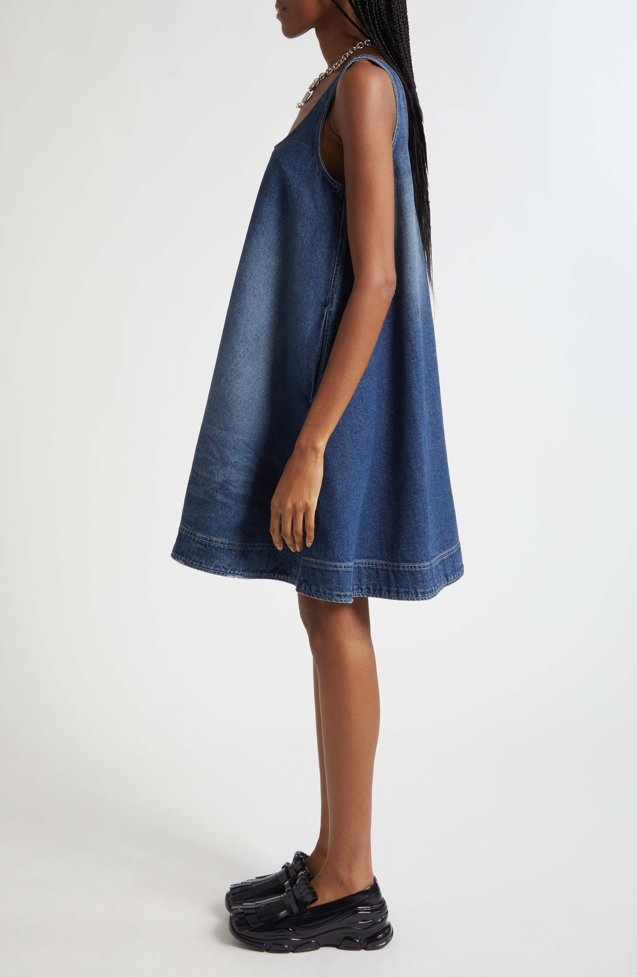 Simone Rocha Embellished Distressed Denim A-Line Dress in Distressed Blue at Nordstrom - 3