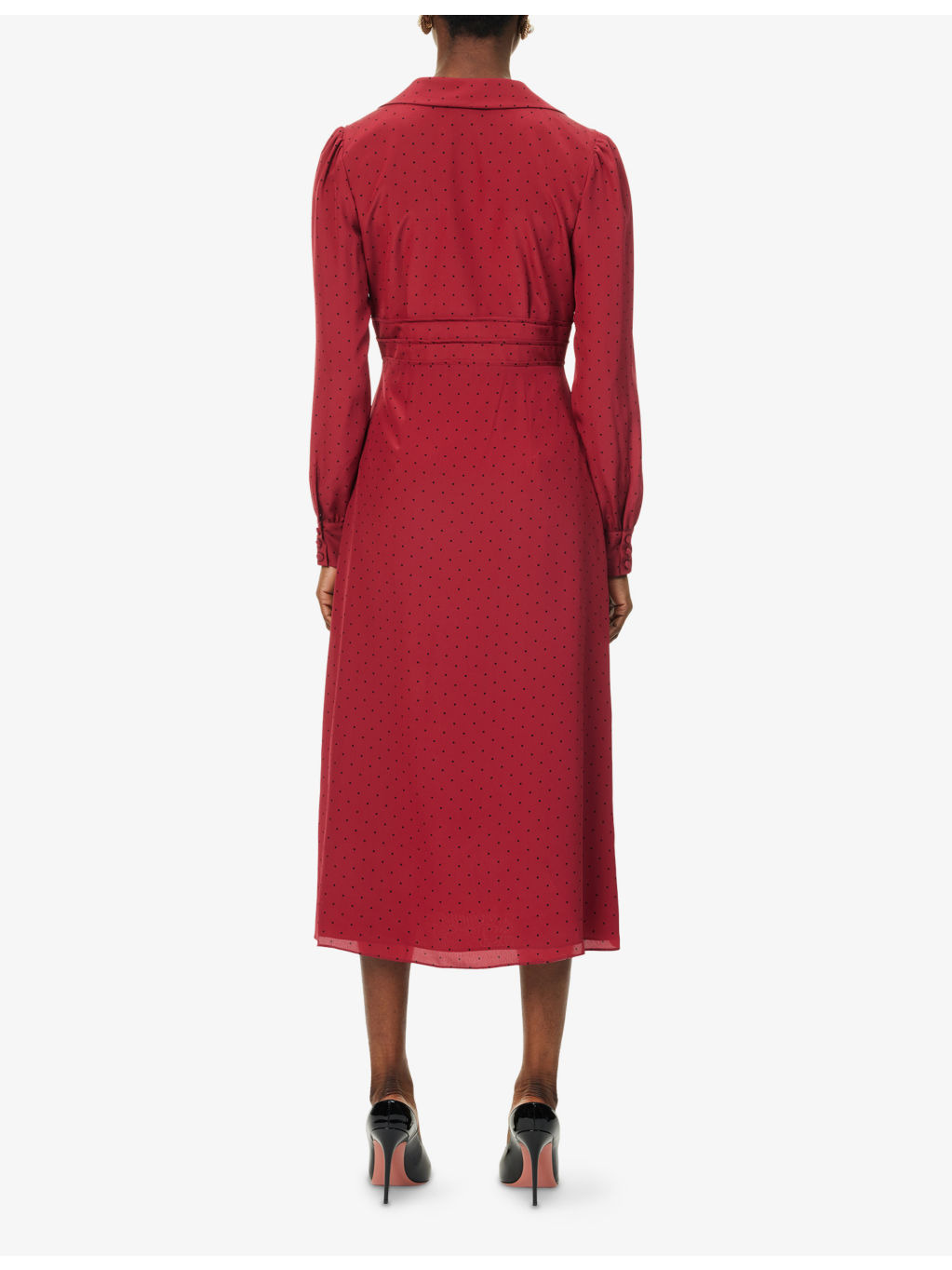Polka-Dot Puffed-Sleeves Silk Midi Dress - 4