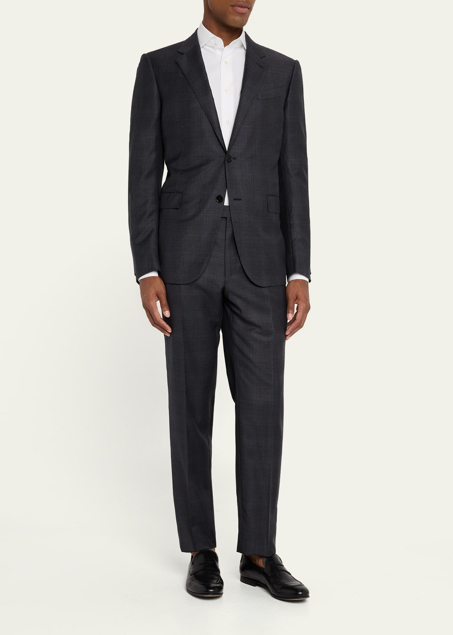 Men's Wool Windowpane Plaid Two-Piece Suit - 2
