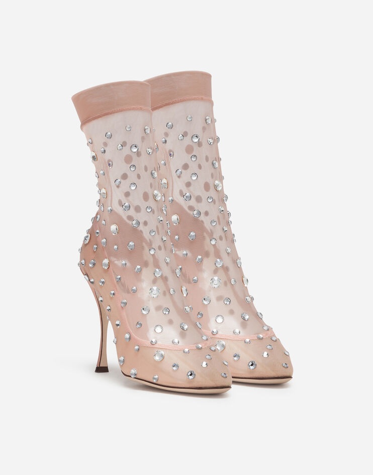 Stretch tulle ankle boots with rhinestone embroidery - 2