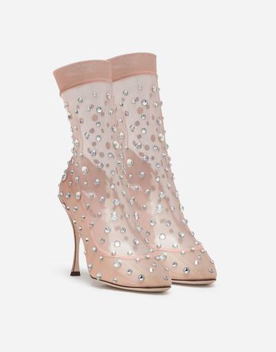 Dolce & Gabbana Stretch tulle ankle boots with rhinestone embroidery outlook