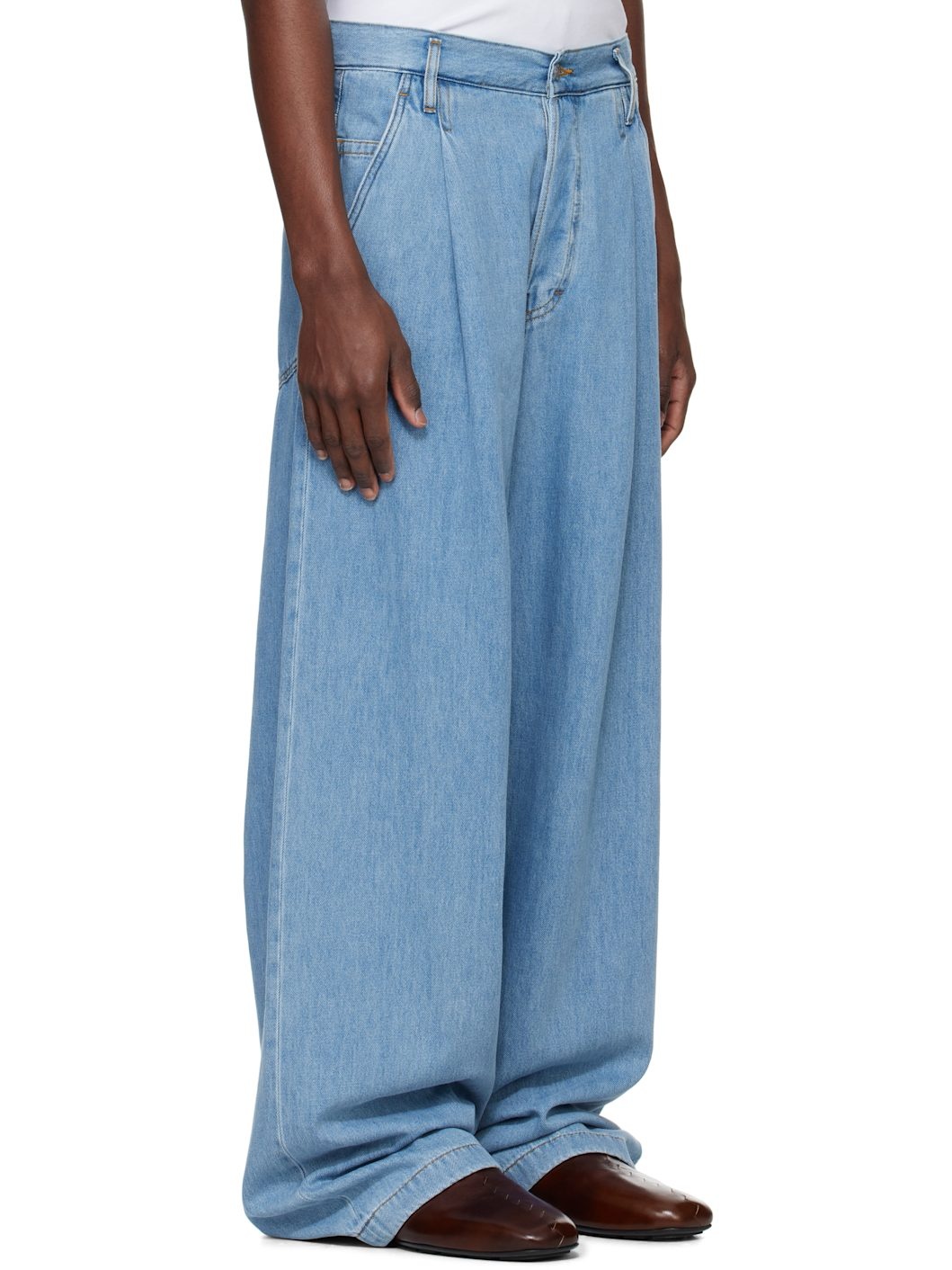 Blue Pleated Jeans - 2