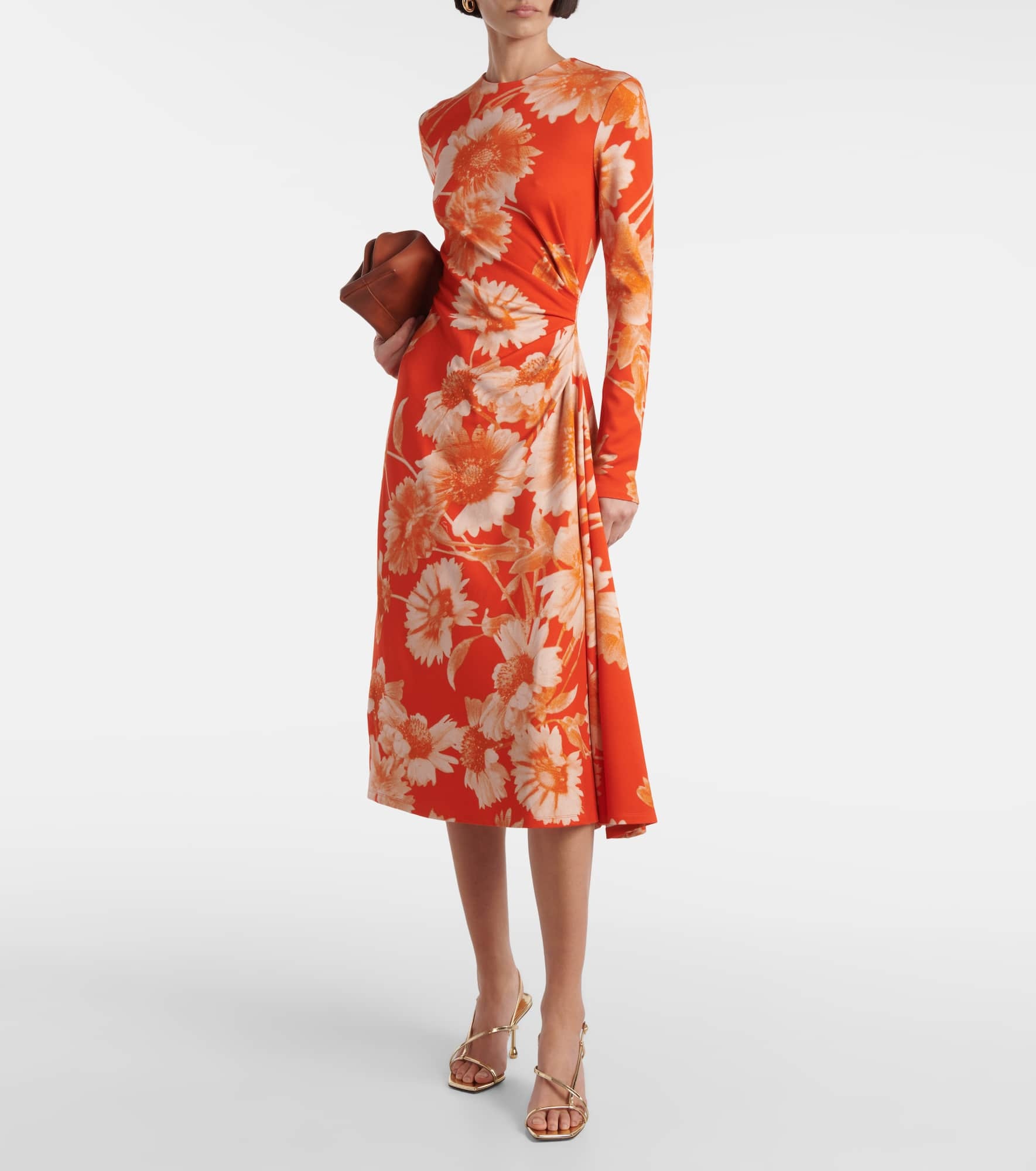 Floral draped ponte jersey midi dress - 2