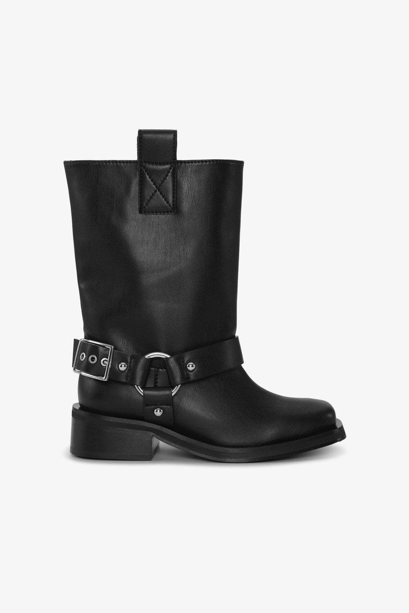 BLACK MID SHAFT BIKER BOOTS - 1