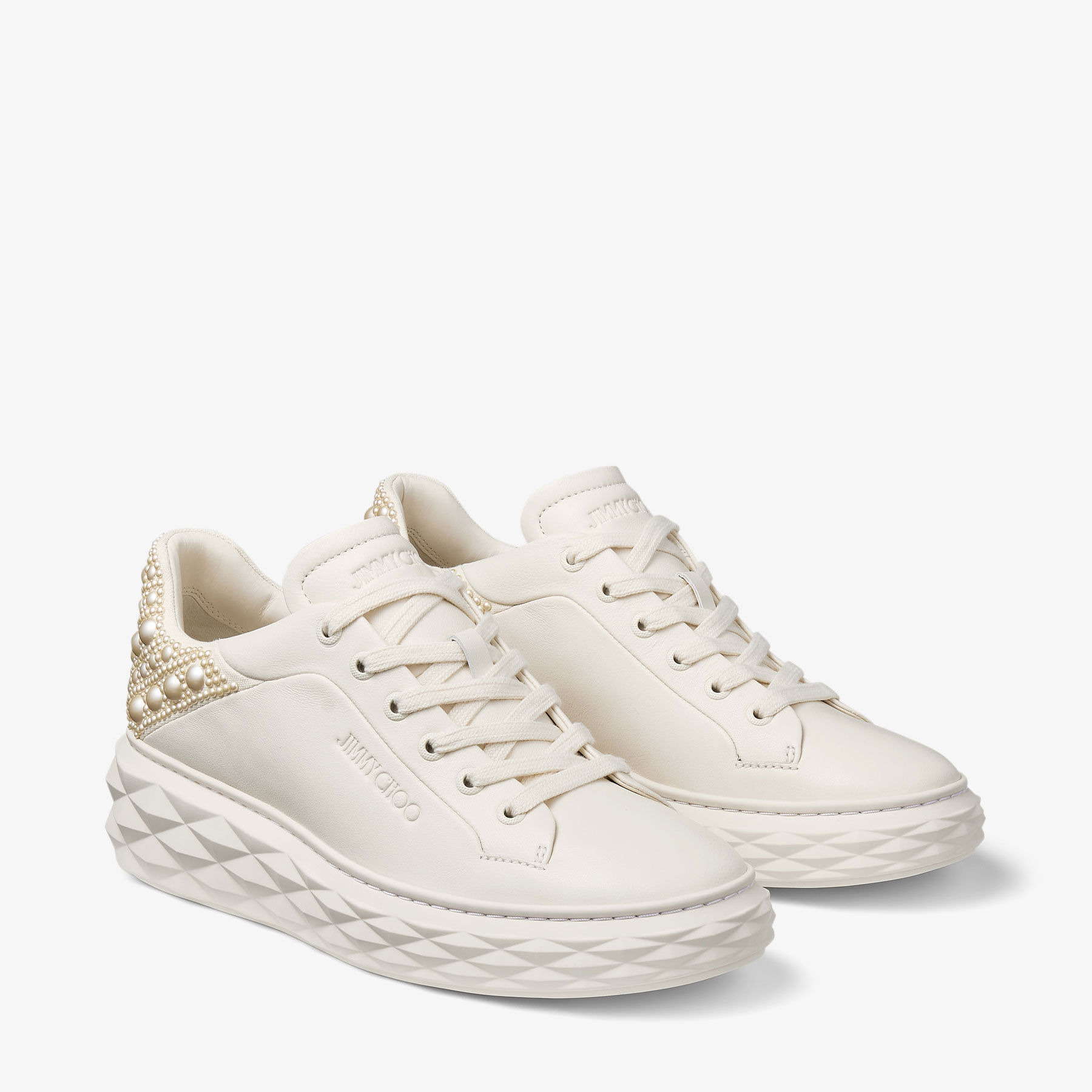 Diamond Maxi/F II
Latte Nappa Leather Pearl Trainers - 3