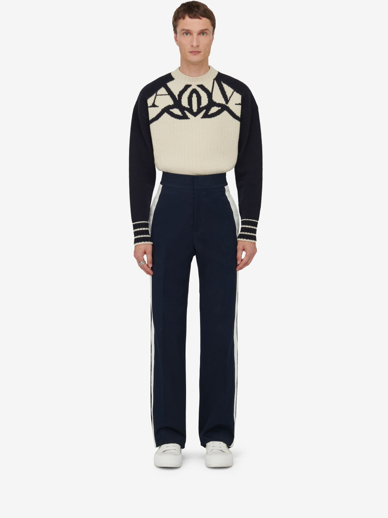 Alexander McQueen Men's Exploded Seal Logo Jumper in Cream/navy outlook