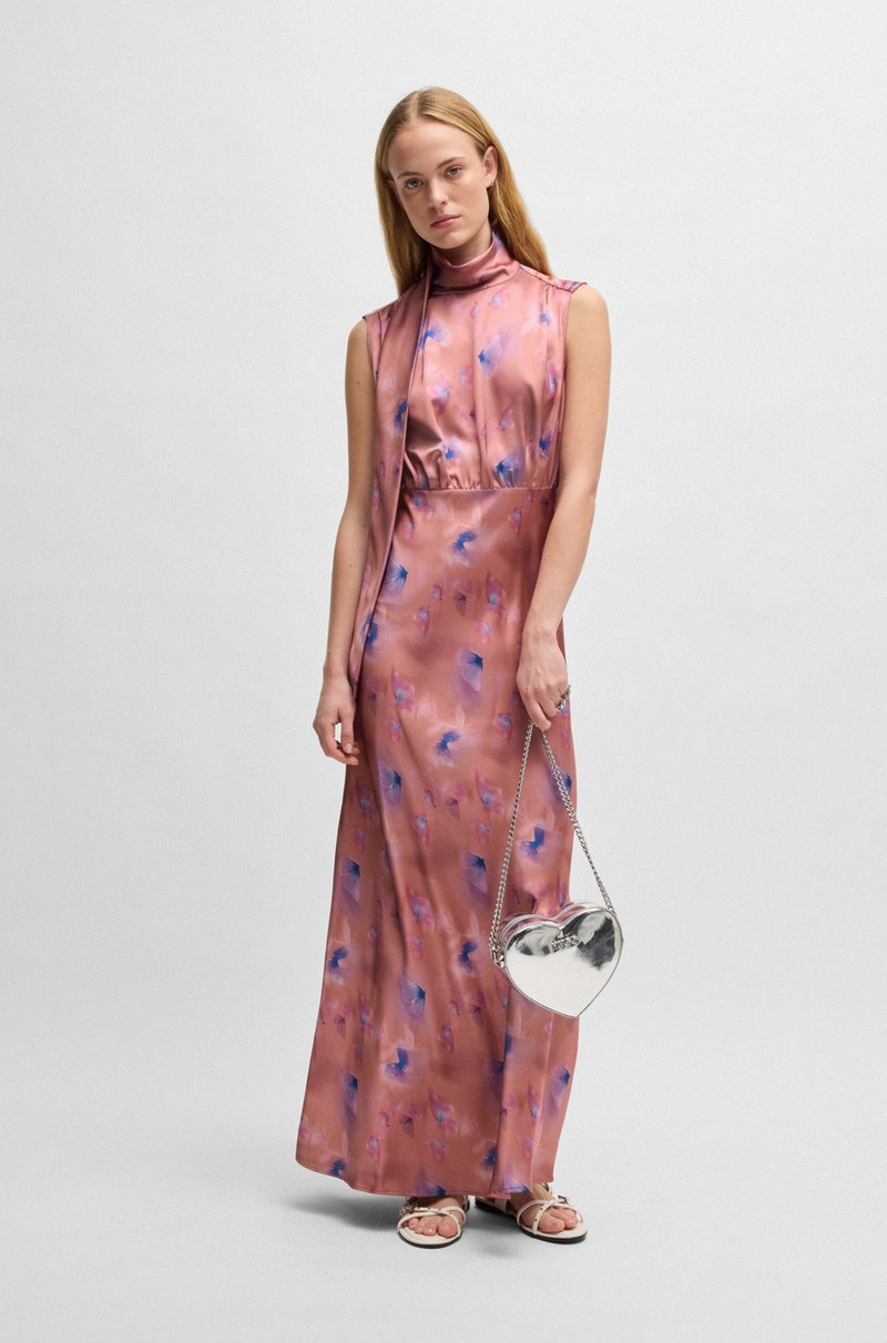 HUGO HIGH-NECK BUTTERFLY-PRINT MAXI DRESS IN SOFT SATIN outlook