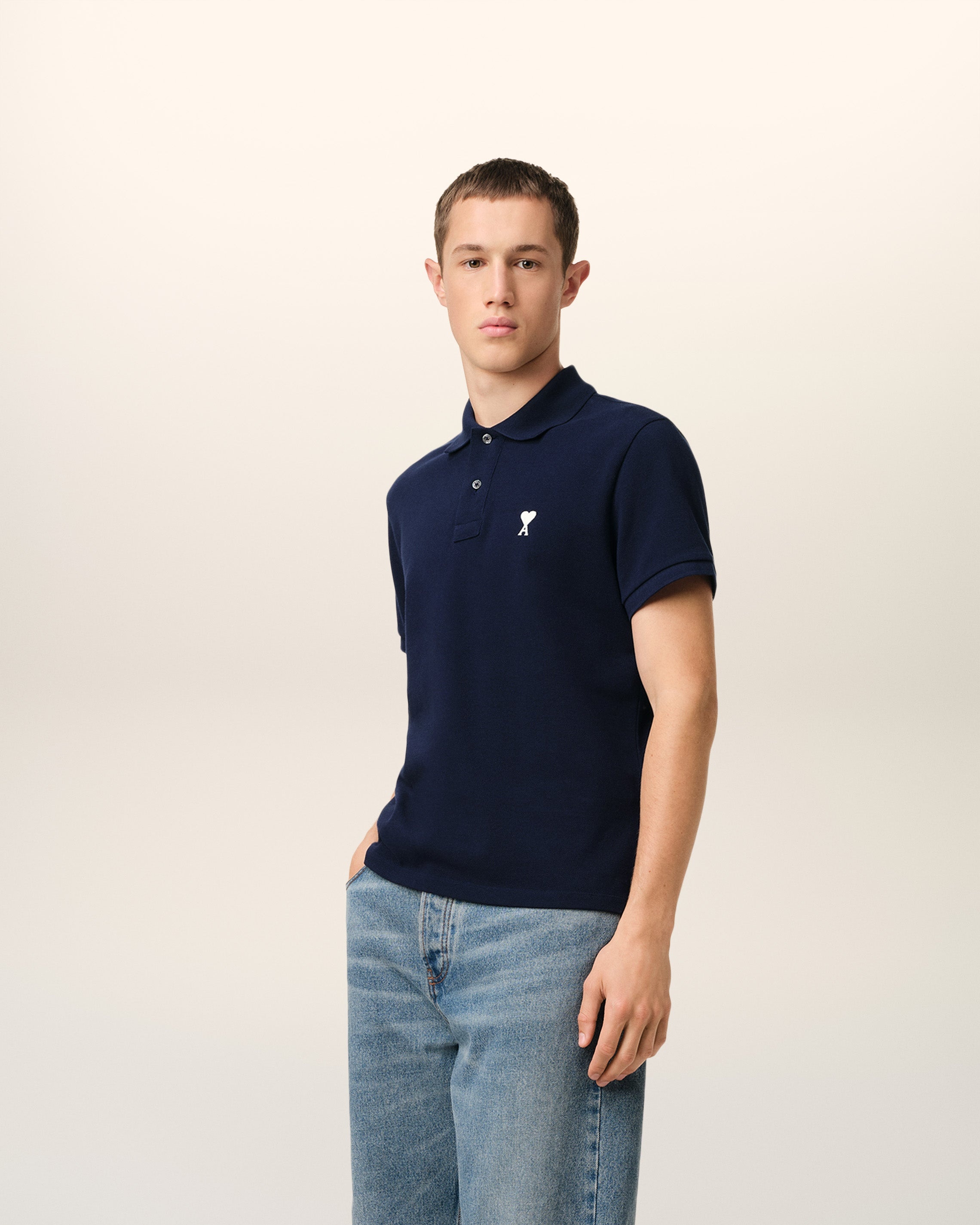 NAVY COTTON AMI DE COEUR POLO SHIRT - 6