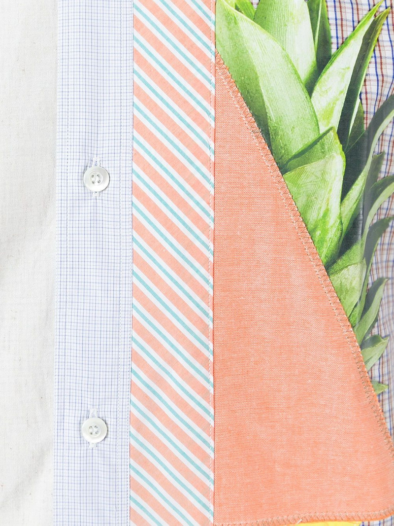 grid print patchwork button down shirt 5