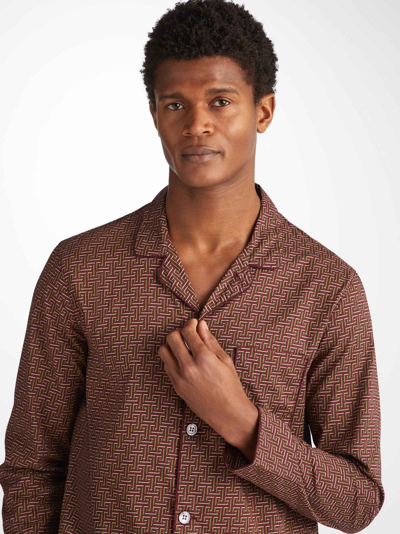 Men's Modern Fit Pajamas Ledbury 72 Cotton Batiste Burgundy - 6