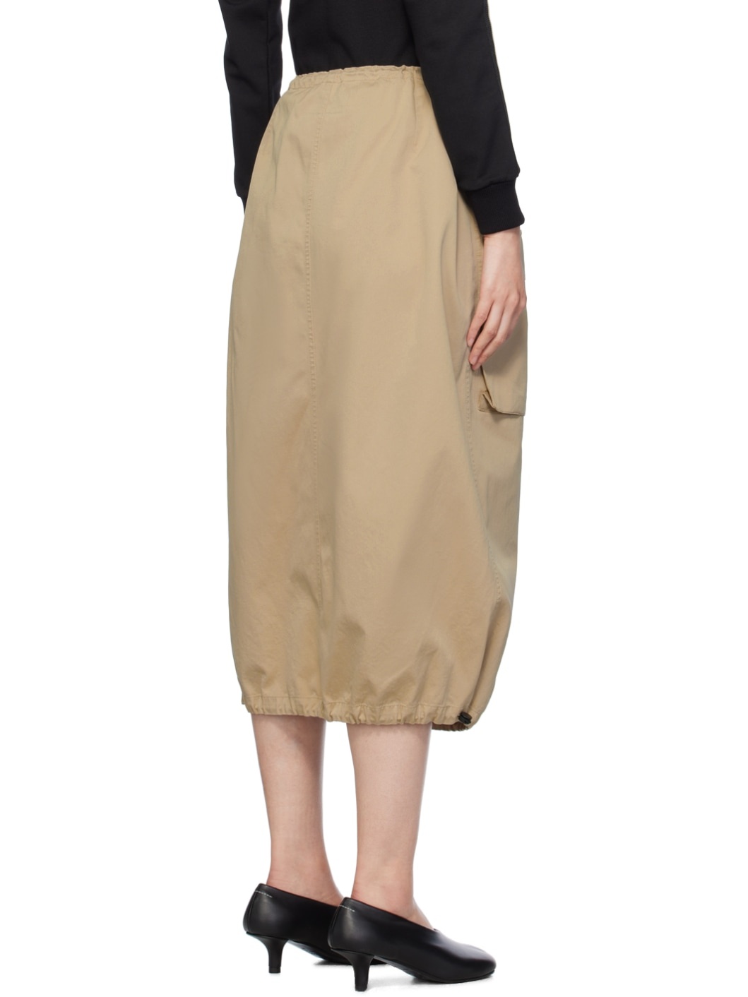 Beige Drawstring Midi Skirt - 3