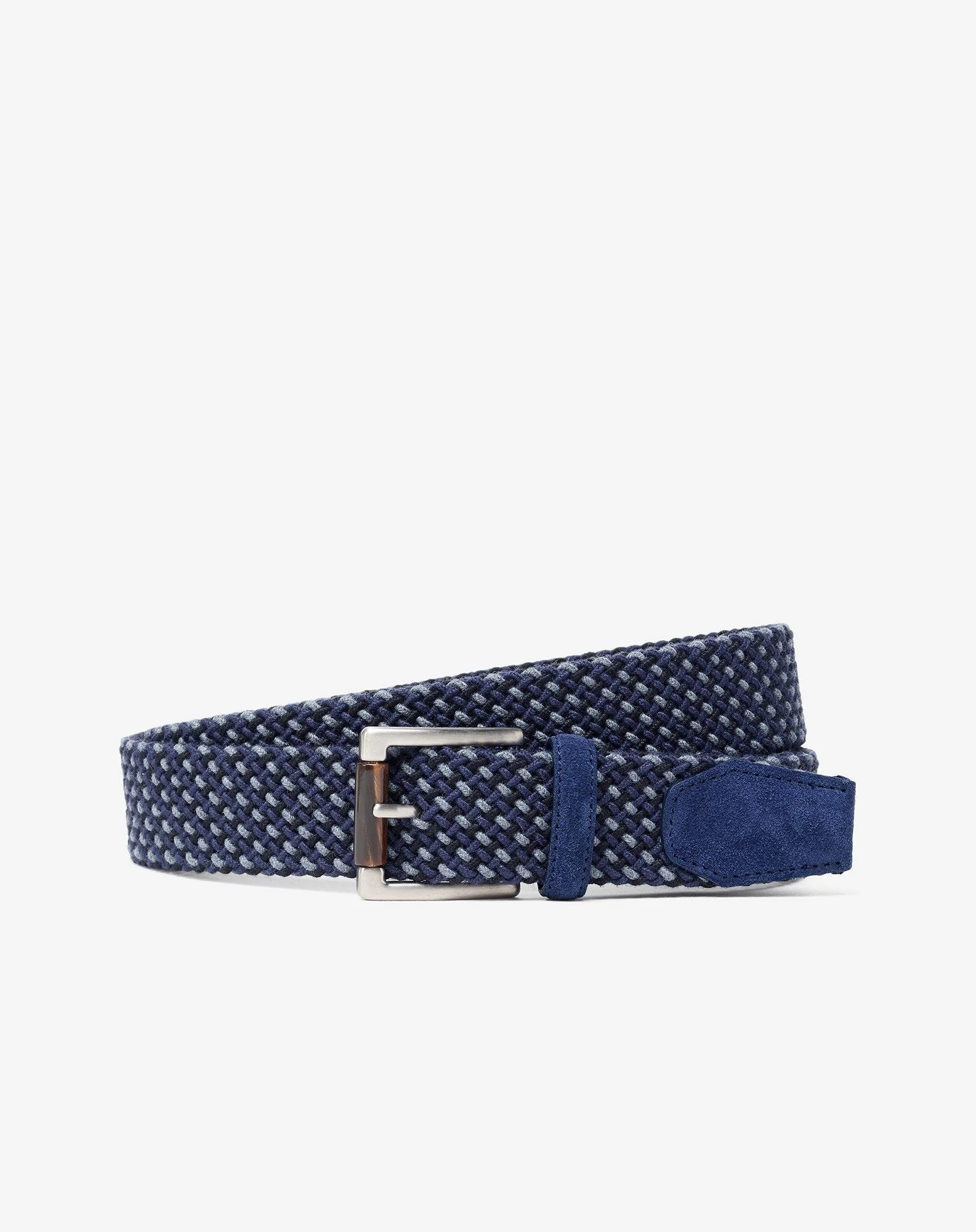Navy blue and grey braided leather belt with wool inserts - 1