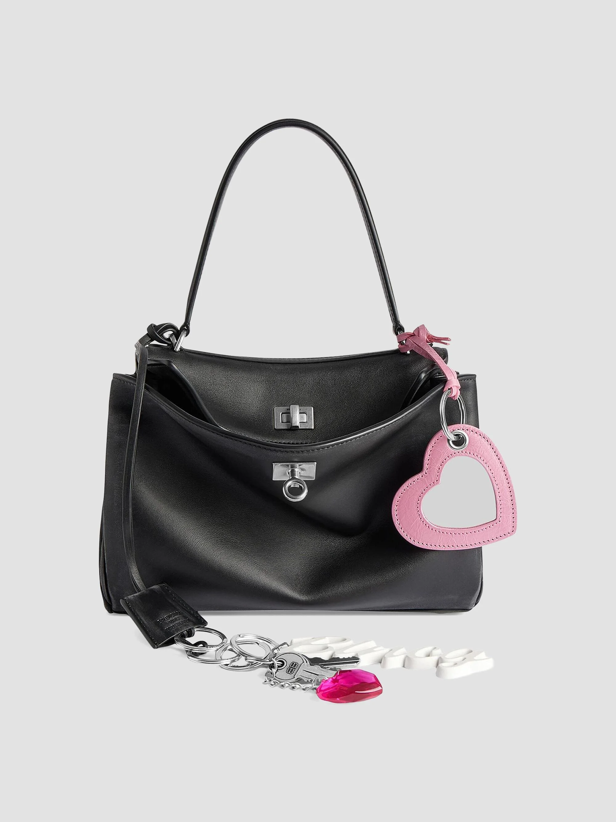 Women's Rodeo Small Handbag Used Effect with One Charm - Black - 1