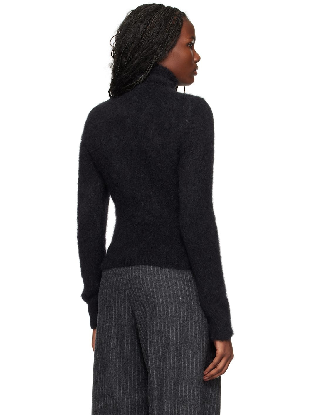 Black Alpaca Mohair Brushed Turtleneck - 3